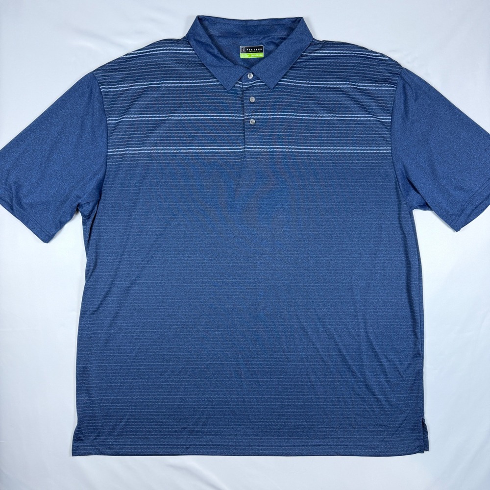 PGA Tour Polo Shirt Mens 4XLT‎ Blue Pro Series Striped Performance Golf Tee